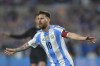 Argentina's Lionel Messi celebrates after scoring his side's fifth goal against Bolivia during a World Cup 2026 qualifying soccer match at Monumental stadium in Buenos Aires, Argentina, Tuesday, Oct. 15, 2024. (AP Photo/Gustavo Garello)