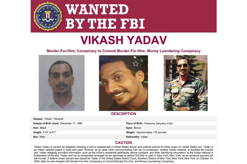 Indian government employee charged in foiled murderforhire plot in