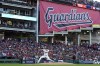 Cleveland Guardians starting pitcher Matthew Boyd throws against the New York Yankees during the fourth inning in Game 3 of the baseball AL Championship Series Thursday, Oct. 17, 2024, in Cleveland.(AP Photo/Godofredo Vásquez )