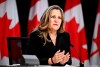 Deputy Prime Minister and Minister of Finance Chrystia Freeland speaks at a news conference in Ottawa, on Tuesday, Oct. 8, 2024. Freeland says she is 