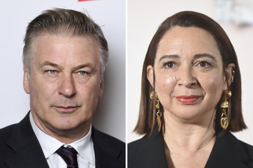 This combination of photos shows Alec Baldwin, left, attending the 2019 PEN America Literary Gala at the American Museum of Natural History, May 21, 2019, in New York, and Maya Rudolph, right, arriving at the season two photo call for 