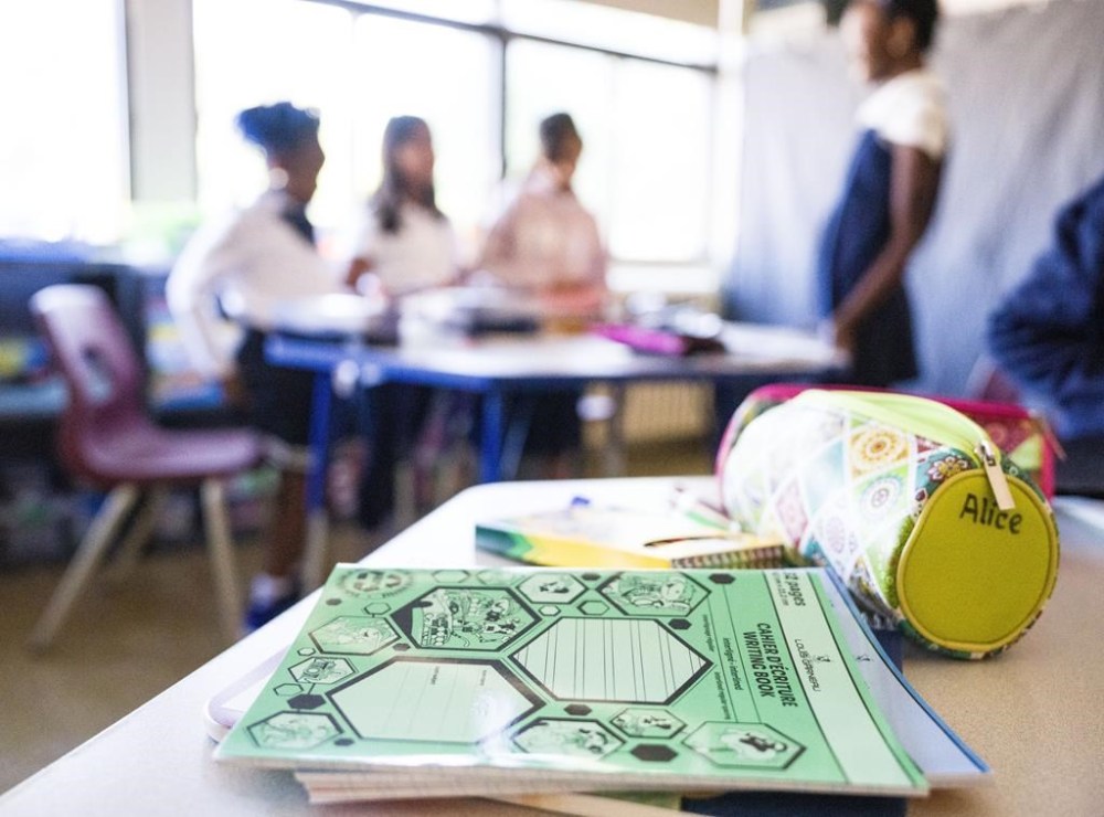 School supplies are seen in a classroom at an elementary school in Montreal, Thursday, Aug. 29, 2024. THE CANADIAN PRESS/Christinne Muschi