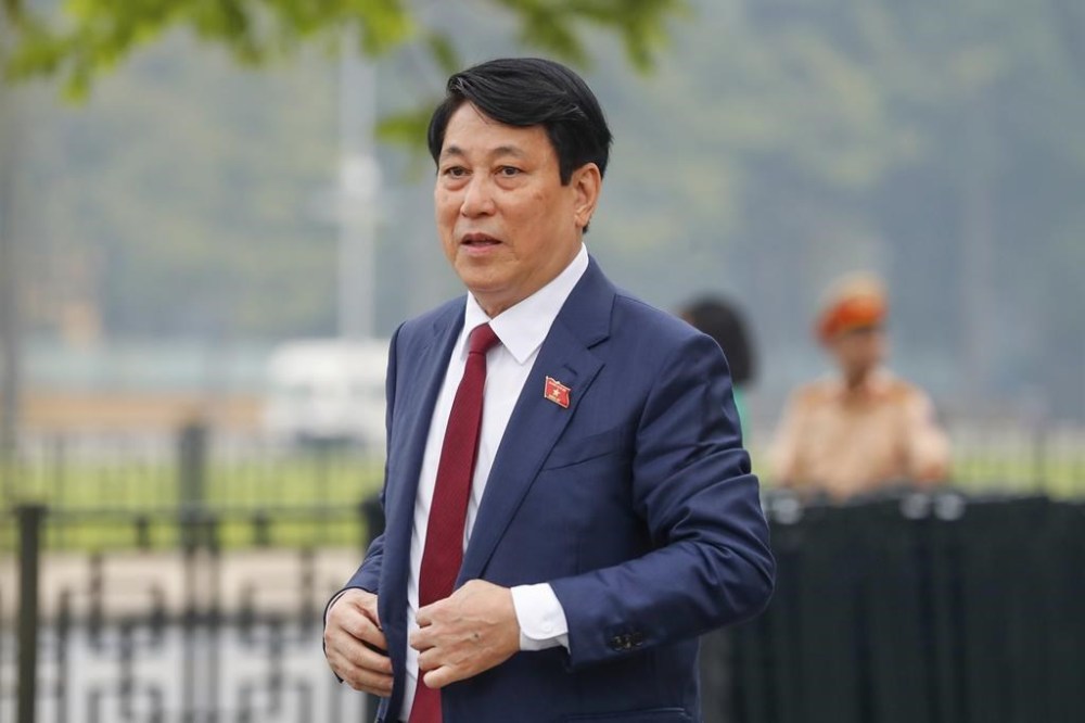 Newly elected President Luong Cuong arrives at the National Assembly in Hanoi, Vietnam on Monday, Oct. 21, 2024. (AP Photo/Minh Hoang)