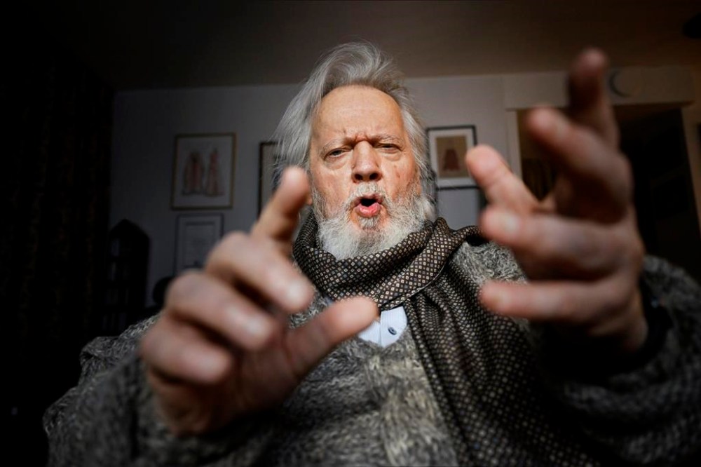 Finnish conductor, composer Leif Segerstam pictured at his home in Helsinki, Finland on Feb. 8, 2024. (Antti Aimo-Koivisto/Lehtikuva via AP)
