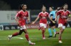 Benfica's Marie-Yasmine Alidou, left, celebrates after scoring her side's second goal during the women's Champions League group A soccer match between SL Benfica and FC Barcelona at the Benfica Campus in Seixal, outside Lisbon on January 31, 2024. THE CANADIAN PRESS/AP, Armando Franca