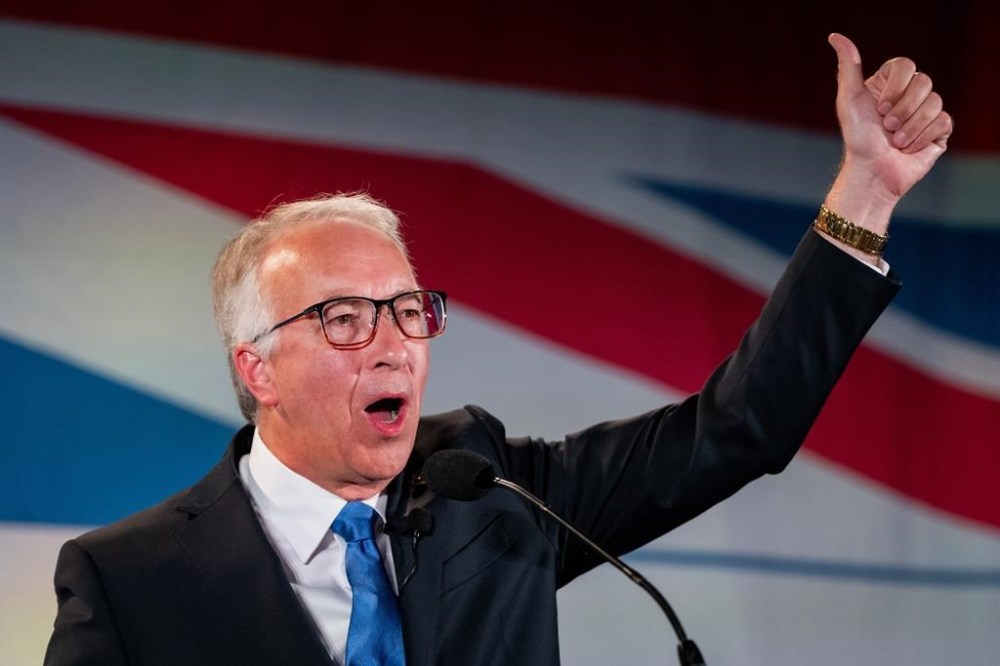 B.C. Conservative Leader John Rustad gives a thumbs up after addressing supporters on election night in Vancouver, on Saturday, Oct. 19, 2024. THE CANADIAN PRESS/Ethan Cairns