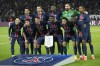 PSG players pose prior to the Champions League opening phase soccer match between Paris Saint-Germain and PSV Eindhoven at the Parc des Princes stadium in Paris, France, Tuesday, Oct. 22, 2024. (AP Photo/Christophe Ena)