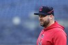 Cleveland Guardians manager Stephen Vogt watches during a workout Sunday, Oct. 13, 2024, in New York, ahead of Game 1 of the baseball AL Championship Series. (AP Photo/Godofredo Vásquez)