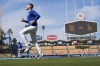 Los Angeles Dodgers' Freddie Freeman warms up before Game 5 of a baseball National League Division Series against the San Diego Padres, Friday, Oct. 11, 2024, in Los Angeles. (AP Photo/Ashley Landis)