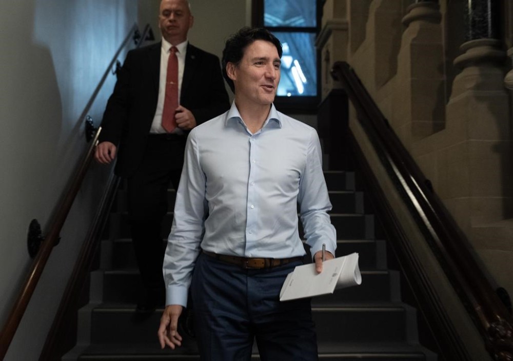 Prime Minister Justin Trudeau makes his way to caucus on Parliament Hill, Wednesday, Oct. 23, 2024 in Ottawa. THE CANADIAN PRESS/Adrian Wyld