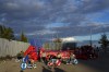 Fans try to play soccer in wheelchairs before going to see the Champions League opening phase soccer match between Atletico Madrid and Lille at the Metropolitano stadium in Madrid, Spain, Wednesday, Oct. 23, 2024. (AP Photo/Manu Fernandez)