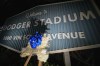 A flower arrangement honoring former Los Angeles Dodgers pitcher Fernando Valenzuela is seen near the entrance to Dodger Stadium, Tuesday, Oct. 22, 2024 in Los Angeles. Valenzuela, the Mexican-born phenom for the Los Angeles Dodgers who inspired 