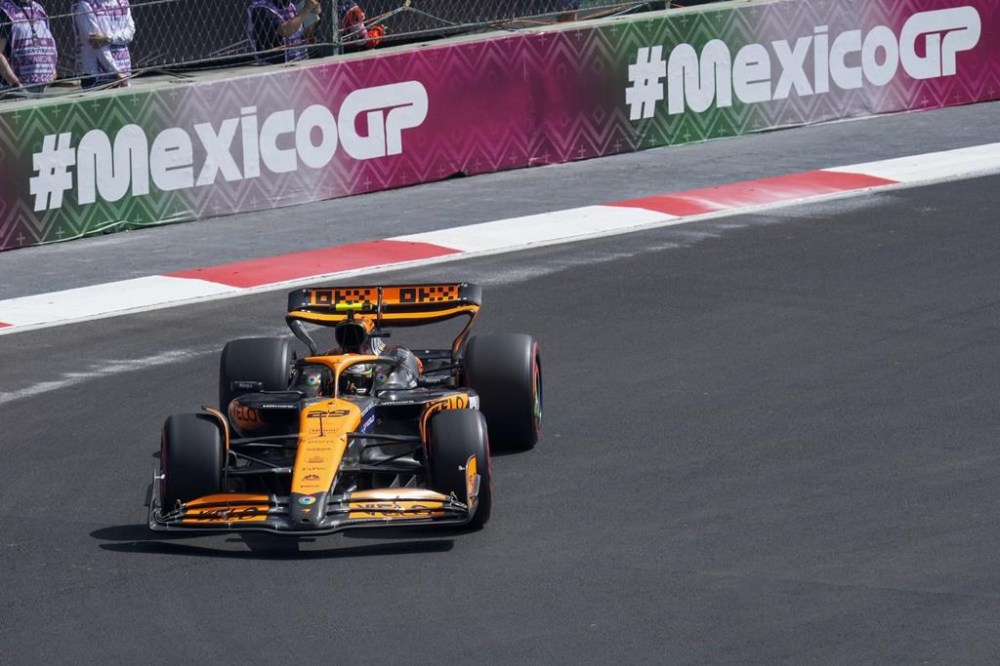 McLaren driver Pato O'Ward, of Mexico, steers his car during the first free practice ahead of the Formula One Mexico Grand Prix auto race at the Hermanos Rodriguez racetrack in Mexico City, Friday, Oct. 25, 2024. (AP Photo/Moises Castillo)