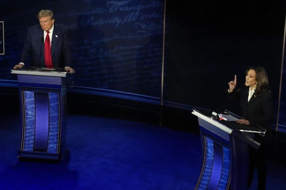 Republican presidential nominee former President Donald Trump and Democratic presidential nominee Vice President Kamala Harris participate during an ABC News presidential debate at the National Constitution Center, Tuesday, Sept.10, 2024, in Philadelphia. THE CANADIAN PRESS/AP-Alex Brandon