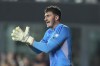 FILE - D.C. United goalkeeper Alex Bono encourages his team during the second half of an MLS soccer match against Inter Miami, Saturday, May 18, 2024, in Fort Lauderdale, Fla. (AP Photo/Lynne Sladky, File)