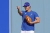 Los Angeles Dodgers Shohei Ohtani gestures during batting practice before Game 1 of the baseball World Series, Friday, Oct. 25, 2024, in Los Angeles. (AP Photo/Julio Cortez)
