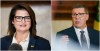 In a composite image made from two file photographs, Saskatchewan NDP Leader Carla Beck speaks to the media during a scrum in Regina and Saskatchewan Party Leader Scott Moe speaks to the media during a scrum, both taken in Regina, Wednesday, Oct. 16, 2024. THE CANADIAN PRESS/Heywood Yu