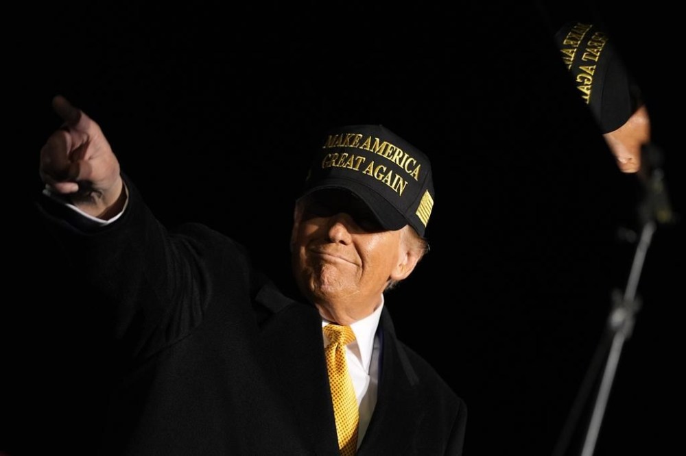 Republican presidential nominee former President Donald Trump speaks during a campaign rally at Cherry Capital Airport, Friday, Oct. 25, 2024, in Traverse City, Mich. (AP Photo/Alex Brandon)