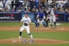 Los Angeles Dodgers starting pitcher Jack Flaherty reacts after striking out New York Yankees' Aaron Judge during the third inning in Game 1 of the baseball World Series, Friday, Oct. 25, 2024, in Los Angeles. (AP Photo/Mark J. Terrill)