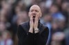 Manchester United manager Erik ten Hag reacts on the touchline during the English Premier League soccer match between West Ham United and Manchester United at the London Stadium in London, Sunday, Oct. 27, 2024. (John Walton/PA via AP)