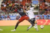 Toronto FC forward Prince Osei Owusu (99) and D.C. United defender Aaron Herrera (22) vie for possession of the ball during MLS soccer action in Toronto on Saturday, August 31, 2024. THE CANADIAN PRESS/Christopher Katsarov