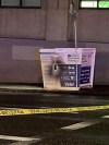 This image released by the Portland Police Bureau shows a ballot box after an incendiary device was discovered inside, in Portland, Ore., Monday, Oct. 28, 2024. (Portland Police Bureau via AP)