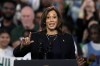 Democratic presidential nominee Vice President Kamala Harris speaks during a community rally at the Alan Horwitz 