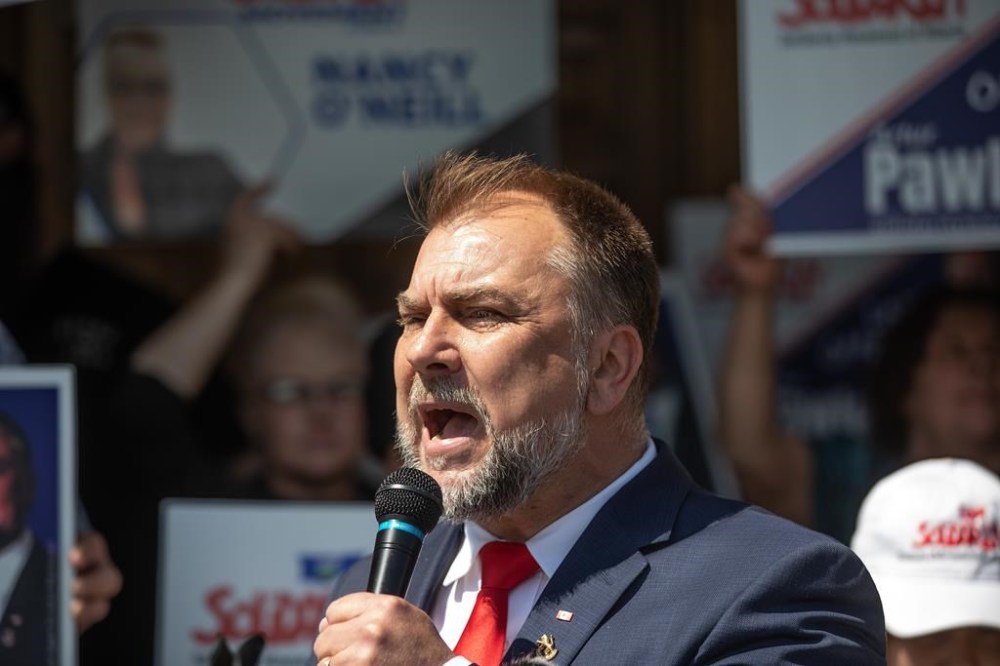 Artur Pawlowski holds a press conference in Edmonton, Wednesday, May 24, 2023. THE CANADIAN PRESS/Jason Franson