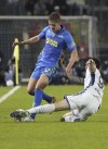 Empoli's Ola Solbakken, left, is challenged by Inter's Alessandro Bastoni during the Serie A soccer match between Empoli and Inter Milan at the 