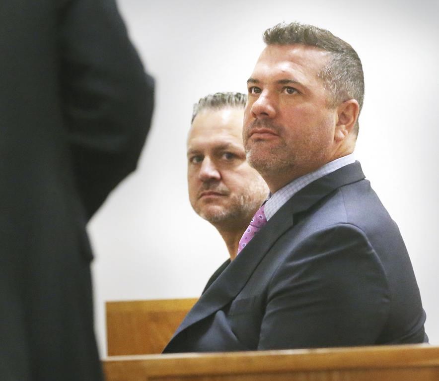 Ex-Portsmouth Police Department sergeant Aaron Goodwin appears in Hampton District Court on Sept. 17, 2024 after pleading guilty to a count of simple assault. (Deb Cram/Foster's Daily Democrat via AP)