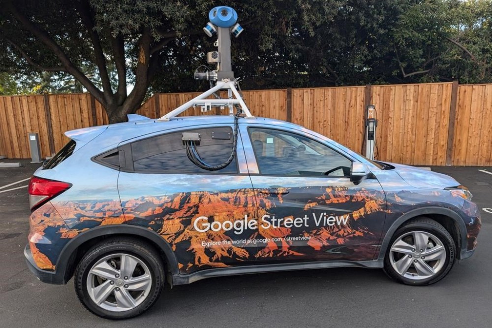 One of the cars that Google uses to periodically to photograph the millions of destinations covered in its digital maps is shown during a pit stop at its
