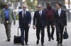 Philadelphia District Attorney Larry Krasner, third from right, arrives for a hearing at a City Hall courtroom, Thursday, Oct. 31, 2024, in Philadelphia. (AP Photo/Matt Rourke)
