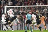 Fiorentina's Robin Gosens, top, 3rd from left, scores during the Italian Serie A soccer match between Genoa and Fiorentina at the Luigi Ferraris Stadium in Genoa, Italy, Thursday, Oct. 31, 2024. (Tano Pecoraro/LaPresse via AP)