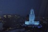 Los Angeles City Hall glows in Dodger Blue to celebrate the Dodgers' World Series Championship in Los Angeles on Thursday, Oct. 31, 2024. (AP Photo/Damian Dovarganes)