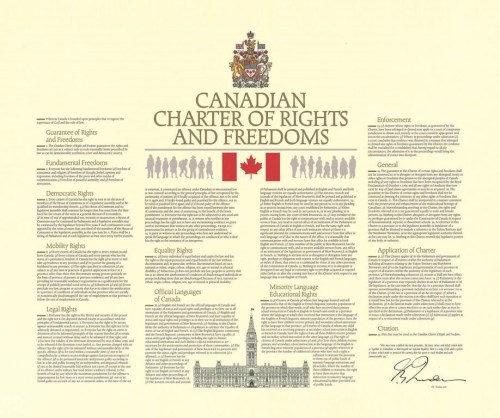 A Quebec religious group has filed a constitutional challenge against the municipality of Waterloo, Que., after it ticketed one of its members for going door-to-door to share its message about suicide prevention. The document of the Canadian Charter of Rights and Freedoms is shown in this file image. THE CANADIAN PRESS