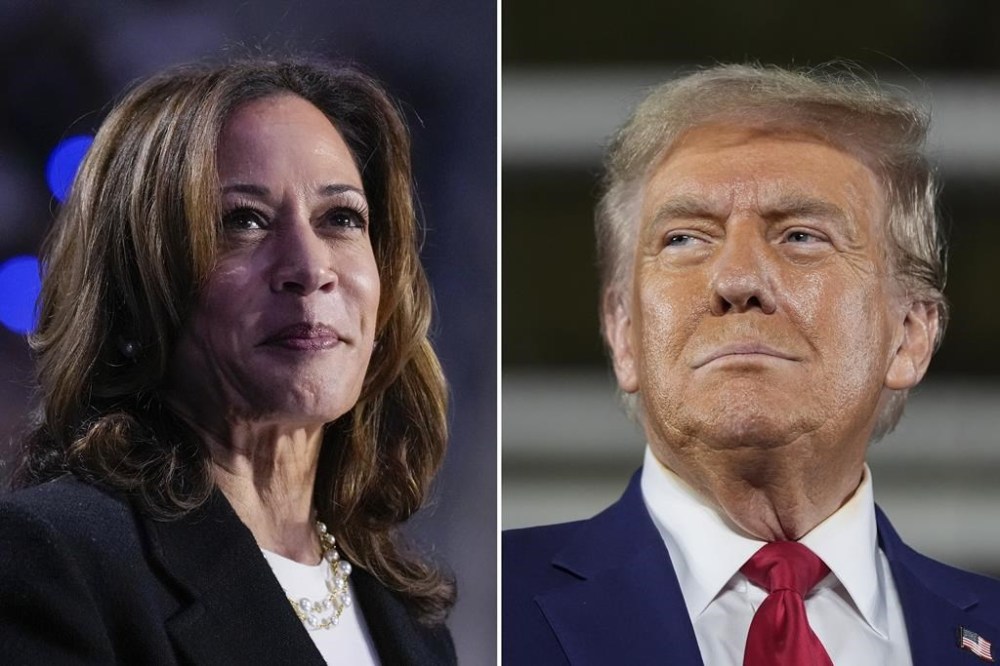 This combination of file photos shows Democratic presidential nominee Vice President Kamala Harris, left, speaking at a campaign rally in Charlotte, N.C., on Sept. 12, 2024, 2024, and Republican presidential nominee former President Donald Trump speaking a campaign rall (AP Photo)