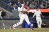 Toronto Blue Jays' Vladimir Guerrero Jr. hits a single during eighth inning interleague MLB baseball action against the Miami Marlins in Toronto, Friday, September 27, 2024. Toronto Blue Jays slugger Vladimir Guerrero Jr. was named a finalist for an American League Silver Slugger Award on Monday. THE CANADIAN PRESS/Chris Young