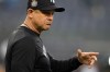 New York Yankees manager Aaron Boone watches during batting practice before Game 5 of the baseball World Series against the Los Angeles Dodgers, Wednesday, Oct. 30, 2024, in New York. (AP Photo/Ashley Landis)