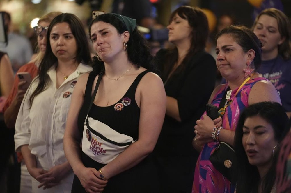 Supporters of Florida's Amendment 4, which would have enshrined abortion rights in the state, react after the amendment's defeat, during a watch party for the Yes On 4 campaign, on Election Day, Tuesday, Nov. 5, 2024, in St. Petersburg, Fla. (AP Photo/Rebecca Blackwell)