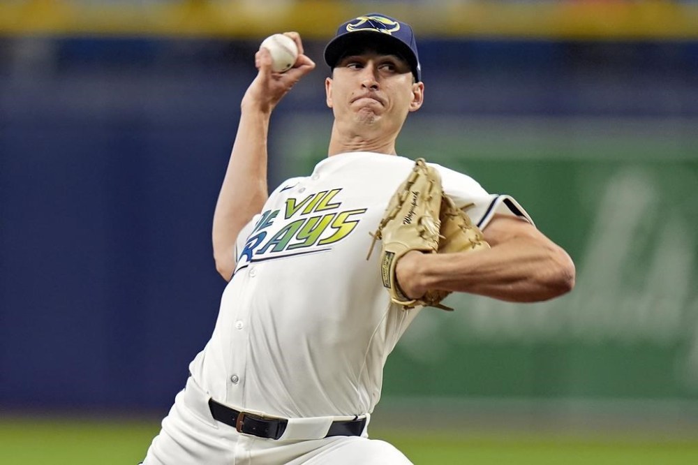 FILE - Tampa Bay Rays pitcher Jacob Waguespack delivers to the San Francisco Giants during the first inning of a baseball game, April 12, 2024, in St. Petersburg, Fla. (AP Photo/Chris O'Meara, File)