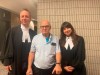 Claude Paquin (centre) is flanked by lawyers Nicholas St-Jacques and Julie Harinen at the Montreal courthouse on Wednesday after a judge overturned his conviction in connection with the 1978 murder of two people. THE CANADIAN PRESS/HO-Julie Harinen **MANDATORY CREDIT**