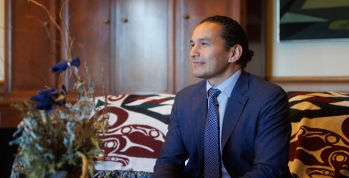 MIKE DEAL / FREE PRESS
Embargoed until October 3/24.  
Premier Wab Kinew during a one-on-one interview with reporter Carol Sanders in his office at the Manitoba Legislative Building Tuesday morning.
Reporter: Carol Sanders
241001 - Tuesday, October 01, 2024.
