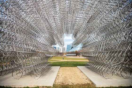 Forever Bicycles , an installation by Chinese contemporary artist and activist Ai Weiwei, has returned to The Forks. The 
