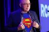 MIKE DEAL / FREE PRESS
                                Ray Wyant, former Chief Justice, Provincial Court of Manitoba, shows his Superman t-shirt underneath his shirt as he speaks to about 400 attendees at the Retail Crime Summit that was held at the RBC Convention Centre Friday.