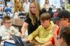 BROOK JONES / FREE PRESS Teacher Maria Nickel, 54, is pictured helping Grade 8 STEM Option students (from left) Dominic Guerreiro, Xavier Lamb, Ty Mitchell and Nolan Grantham at École Stonewall Centennial School in Stonewall, Man., Thursday, Oct. 10, 2024. STEM 8 Option students particpate in the Canadian Space Agency’s Rover Driving Academy with the company’s mission control. Student teams were able to command via a remote computer accesss program a rover on a simulated lunar surface that the Canaidan Space Agency is developing in Longueil, Que., to go to the moon’s surface.