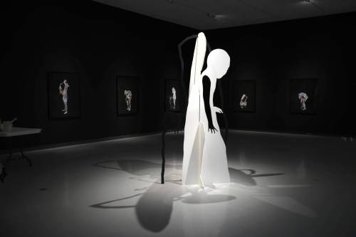 Ruth Bonneville / Free Press 
                                In Case of Storms, Rey has cut, collaged, then re-photographed melting Red River Ice onto full-length images of herself improvising movements with her daughter, Madeleine Coar.