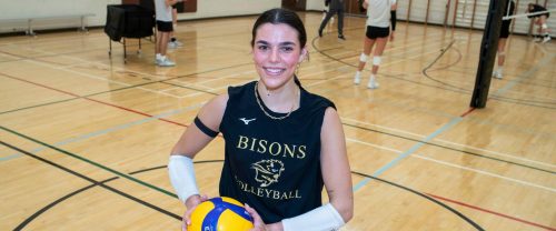 BROOK JONES/FREE PRESS University of Manitoba women&rsquo;s volleyball player Raya Surinx is back practicing with the Bisons and gearing up for game action after taking a short mental health break. Surinx (left) who is a left side hitter and also a national team player was pictured at a team practice inside the Gold Gym at the Frank Kennedy Centre at the University of Manitoba in Winnipeg, Man., Wednesday, Oct. 23, 2024.