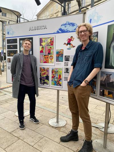 SUPPLIED
                                Hero-Man creators Lyndon Radchenka (left) and Zach Schuster represented the Prairies at a festival in France.