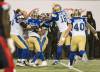 Winnipeg Blue Bombers players celebrate their win over the Montreal Alouettes with kicker Sergio Castillo, following second half CFL football action in Montreal on Saturday, Oct. 26, 2024. THE CANADIAN PRESS/Christinne Muschi