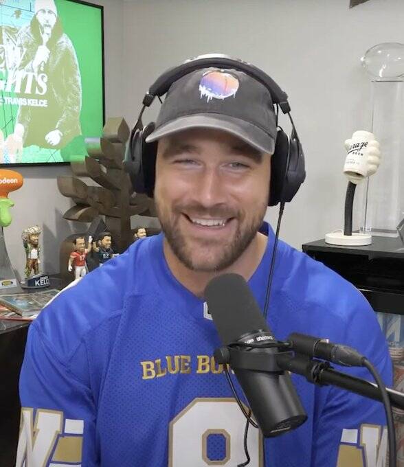 Kansas City Chiefs tight end Travis Kelce wore Winnipeg Blue Bombers quarterback’s Winnipeg Blue Bombers jersey on the latest episode of his podcast.